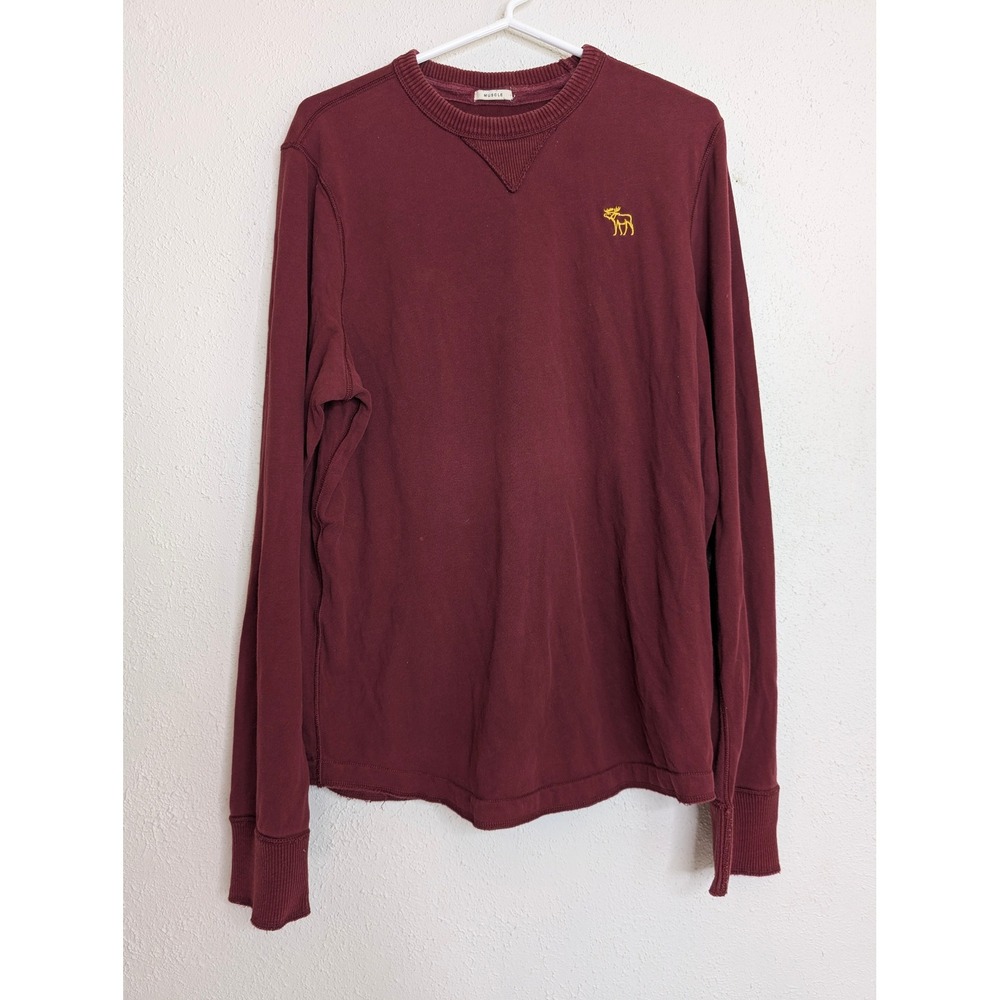Abercrombie & Fitch Men Long Sleeve Shirt XXL Burgundy Muscle Fit Logo Pullover